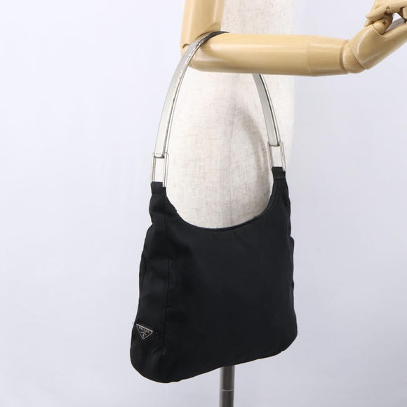 PRADA Shoulder Bag Nylon plastic Black Silver Auth 147781