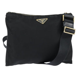 PRADA Shoulder Bag Nylon Black Gold Auth 147782