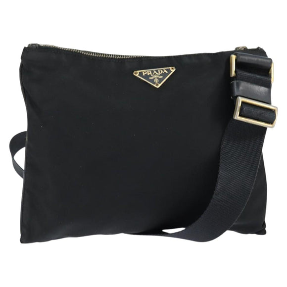 PRADA Shoulder Bag Nylon Black Gold Auth 147782
