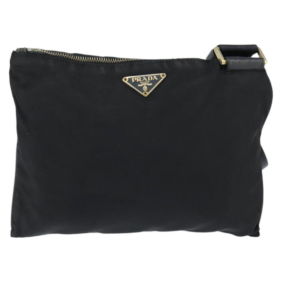 PRADA Shoulder Bag Nylon Black Gold Auth 147782
