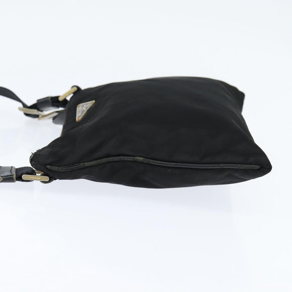 PRADA Shoulder Bag Nylon Black Gold Auth 147782