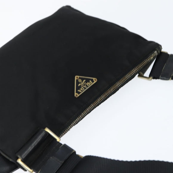 PRADA Shoulder Bag Nylon Black Gold Auth 147782