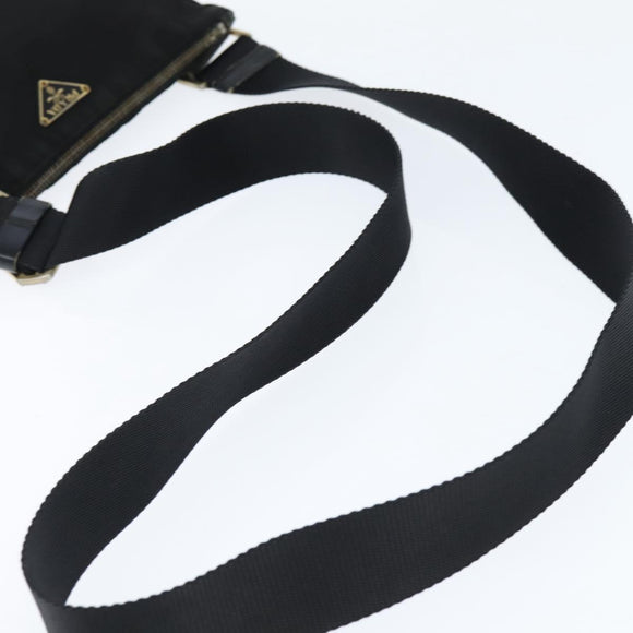 PRADA Shoulder Bag Nylon Black Gold Auth 147782