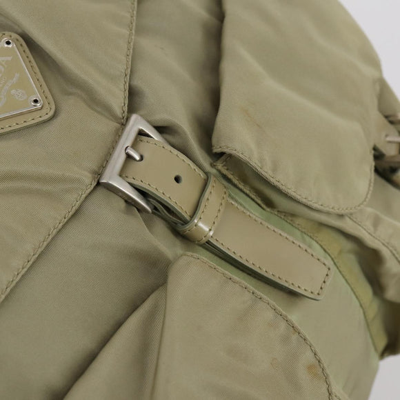 PRADA Backpack Nylon Beige Silver Auth 147783