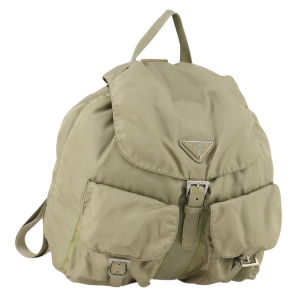 PRADA Backpack Nylon Beige Silver Auth 147783