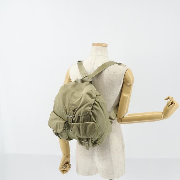 PRADA Backpack Nylon Beige Silver Auth 147783