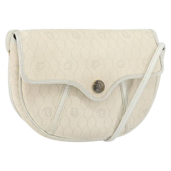 Christian Dior Honeycomb Canvas Chain Shoulder Bag PVC White Gold Auth 147788