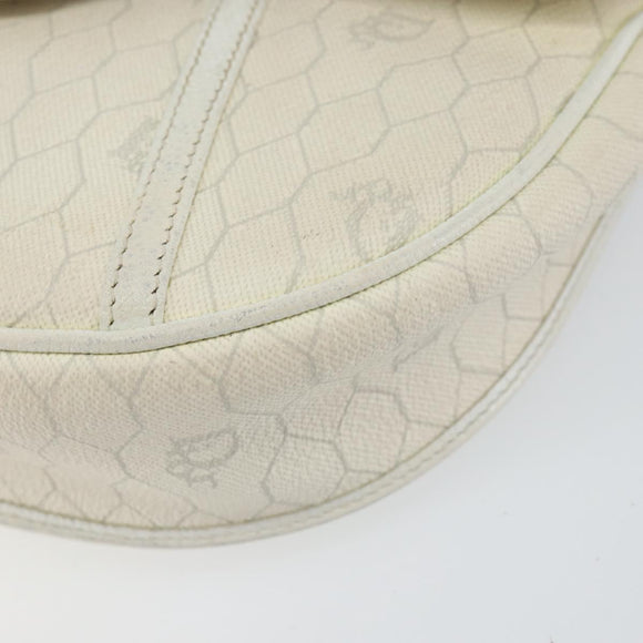 Christian Dior Honeycomb Canvas Chain Shoulder Bag PVC White Gold Auth 147788