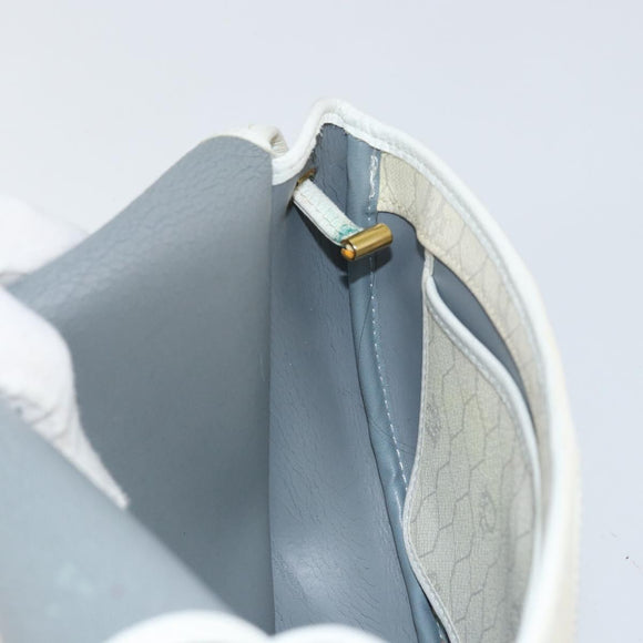 Christian Dior Honeycomb Canvas Chain Shoulder Bag PVC White Gold Auth 147788