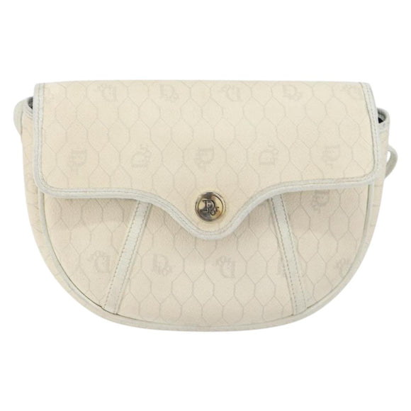Christian Dior Honeycomb Canvas Chain Shoulder Bag PVC White Gold Auth 147788