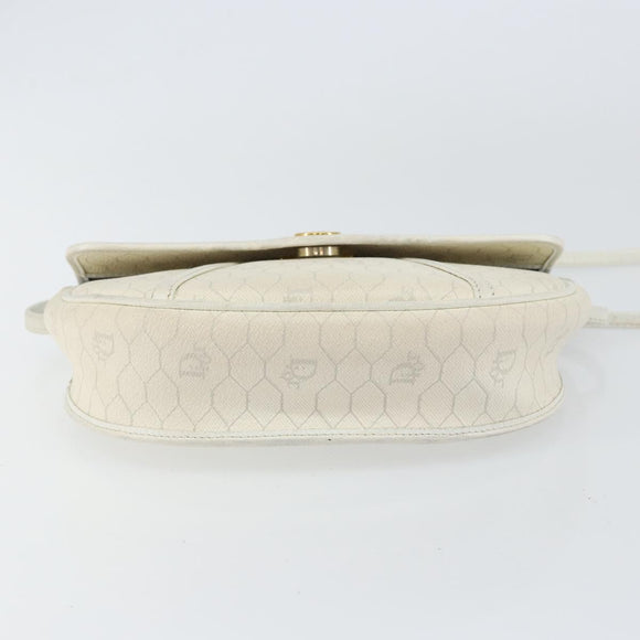 Christian Dior Honeycomb Canvas Chain Shoulder Bag PVC White Gold Auth 147788