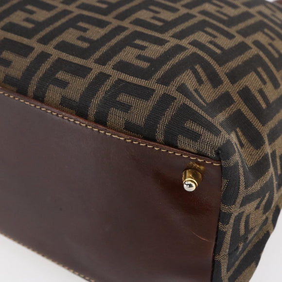 FENDI Zucca Canvas Mamma Baguette Hand Bag Black Brown Silver Auth 147791