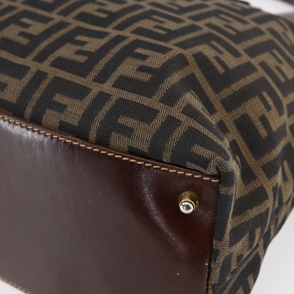 FENDI Zucca Canvas Mamma Baguette Hand Bag Black Brown Silver Auth 147791