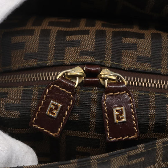 FENDI Zucca Canvas Mamma Baguette Hand Bag Black Brown Silver Auth 147791