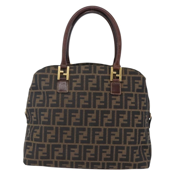 FENDI Zucca Canvas Mamma Baguette Hand Bag Black Brown Silver Auth 147791