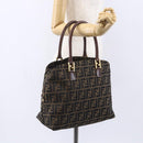 FENDI Zucca Canvas Mamma Baguette Hand Bag Black Brown Silver Auth 147791-24