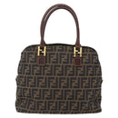 FENDI Zucca Canvas Mamma Baguette Hand Bag Black Brown Silver Auth 147791-2