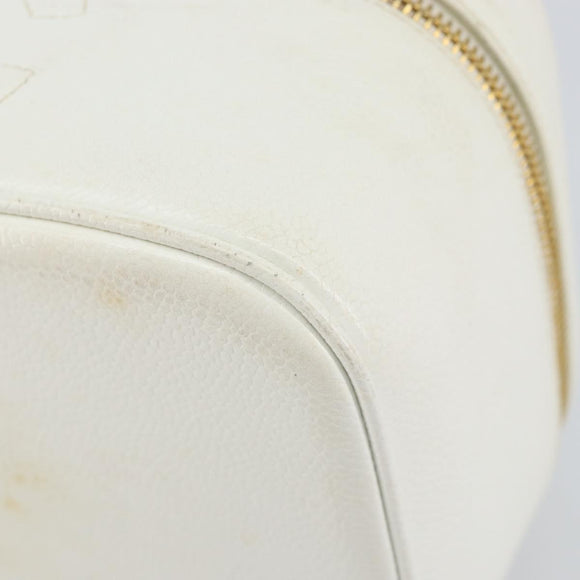 CHANEL Bicolore Vanity Bag Caviar Skin White Gold CC Auth 147795