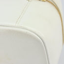 CHANEL Bicolore Vanity Bag Caviar Skin White Gold CC Auth 147795-12