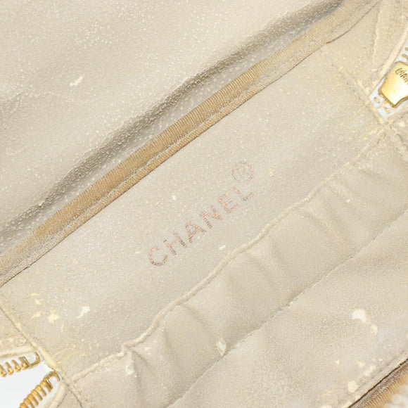 CHANEL Bicolore Vanity Bag Caviar Skin White Gold CC Auth 147795
