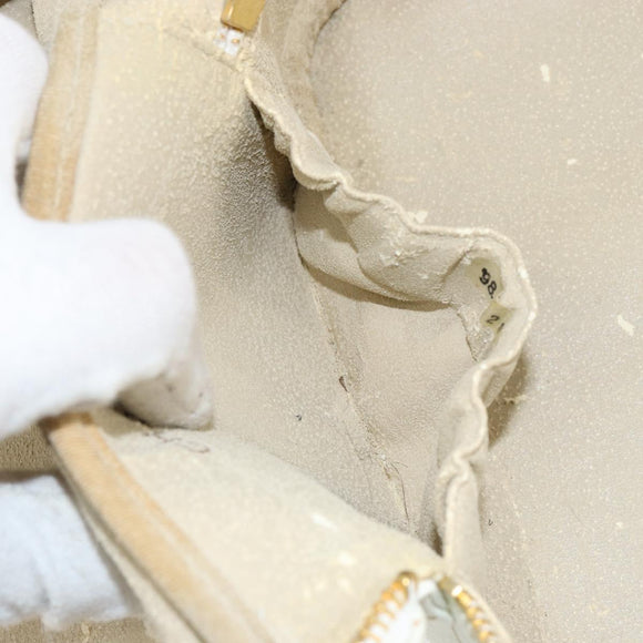 CHANEL Bicolore Vanity Bag Caviar Skin White Gold CC Auth 147795