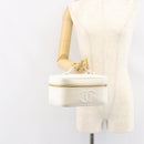CHANEL Bicolore Vanity Bag Caviar Skin White Gold CC Auth 147795-22