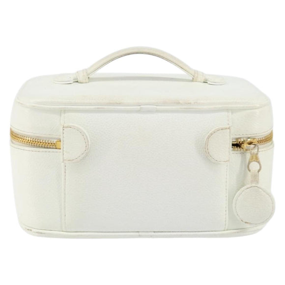 CHANEL Bicolore Vanity Bag Caviar Skin White Gold CC Auth 147795