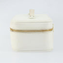 CHANEL Bicolore Vanity Bag Caviar Skin White Gold CC Auth 147795-4