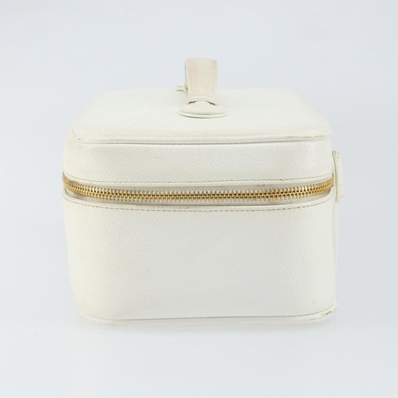 CHANEL Bicolore Vanity Bag Caviar Skin White Gold CC Auth 147795