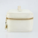 CHANEL Bicolore Vanity Bag Caviar Skin White Gold CC Auth 147795-5