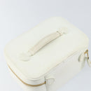 CHANEL Bicolore Vanity Bag Caviar Skin White Gold CC Auth 147795-6