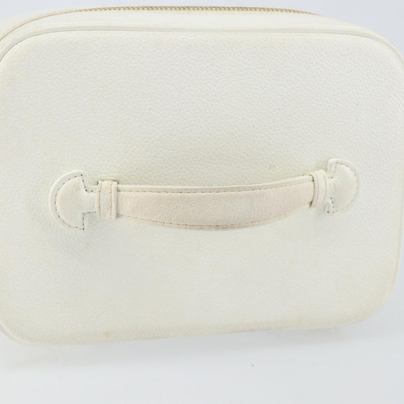 CHANEL Bicolore Vanity Bag Caviar Skin White Gold CC Auth 147795