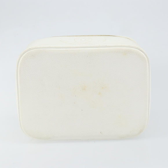 CHANEL Bicolore Vanity Bag Caviar Skin White Gold CC Auth 147795
