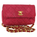 CHANEL Matelasse Chain Shoulder Bag Suede Pink Gold CC Auth 147807-1