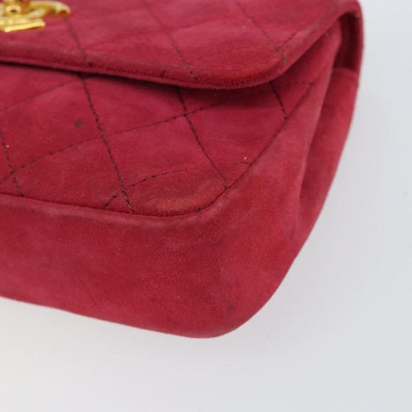 CHANEL Matelasse Chain Shoulder Bag Suede Pink Gold CC Auth 147807