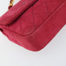 CHANEL Matelasse Chain Shoulder Bag Suede Pink Gold CC Auth 147807-15
