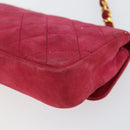 CHANEL Matelasse Chain Shoulder Bag Suede Pink Gold CC Auth 147807-16