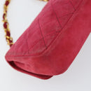 CHANEL Matelasse Chain Shoulder Bag Suede Pink Gold CC Auth 147807-17
