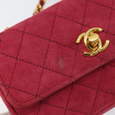 CHANEL Matelasse Chain Shoulder Bag Suede Pink Gold CC Auth 147807-9