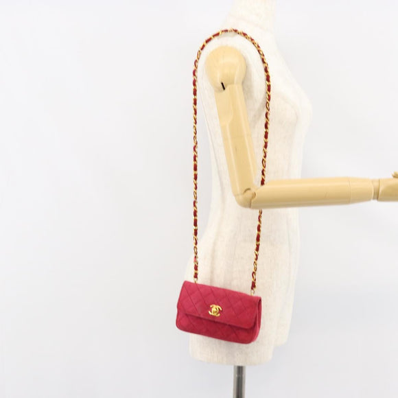 CHANEL Matelasse Chain Shoulder Bag Suede Pink Gold CC Auth 147807