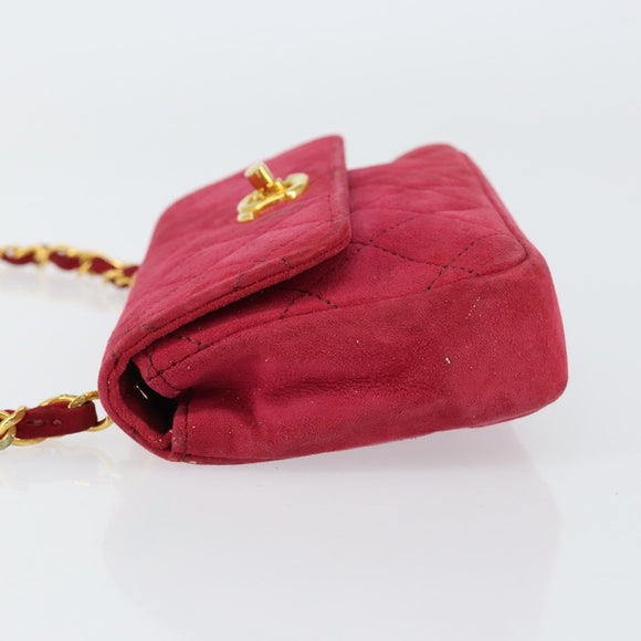 CHANEL Matelasse Chain Shoulder Bag Suede Pink Gold CC Auth 147807