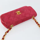 CHANEL Matelasse Chain Shoulder Bag Suede Pink Gold CC Auth 147807-6