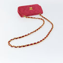 CHANEL Matelasse Chain Shoulder Bag Suede Pink Gold CC Auth 147807-7