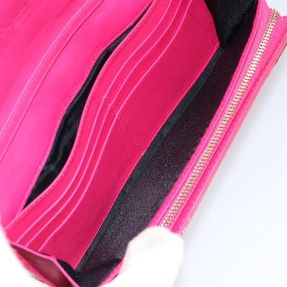 Christian Dior Canage Long Wallet Enamel Pink Gold Auth 147811