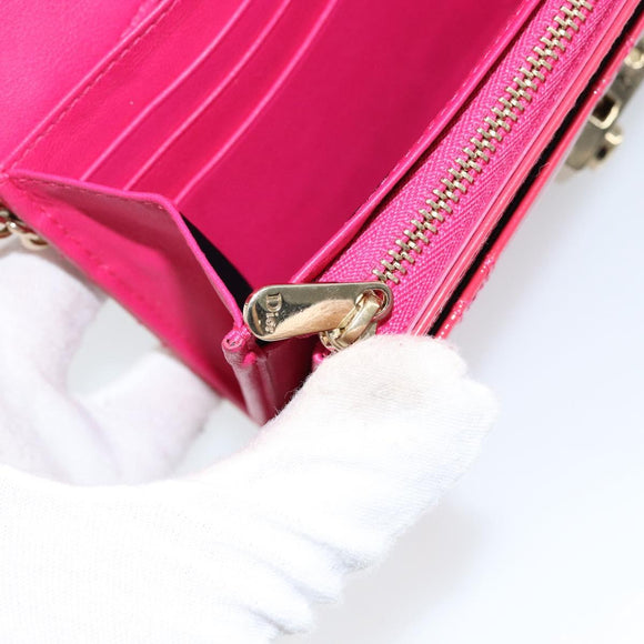 Christian Dior Canage Long Wallet Enamel Pink Gold Auth 147811