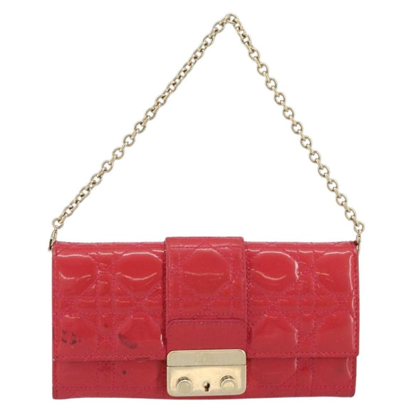 Christian Dior Canage Long Wallet Enamel Pink Gold Auth 147811