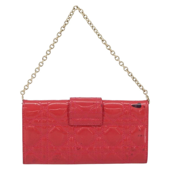 Christian Dior Canage Long Wallet Enamel Pink Gold Auth 147811