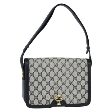 GUCCI GG Supreme Shoulder Bag PVC Navy Gold Auth 147854