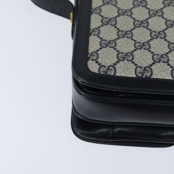 GUCCI GG Supreme Shoulder Bag PVC Navy Gold Auth 147854