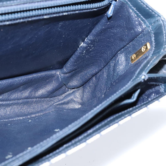 GUCCI GG Supreme Shoulder Bag PVC Navy Gold Auth 147854